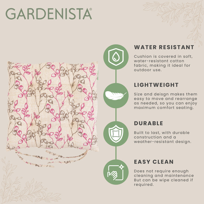 Garden Water-Resistant Printed Seat Pads with Ties | Outdoor Tufted Seat Cushions