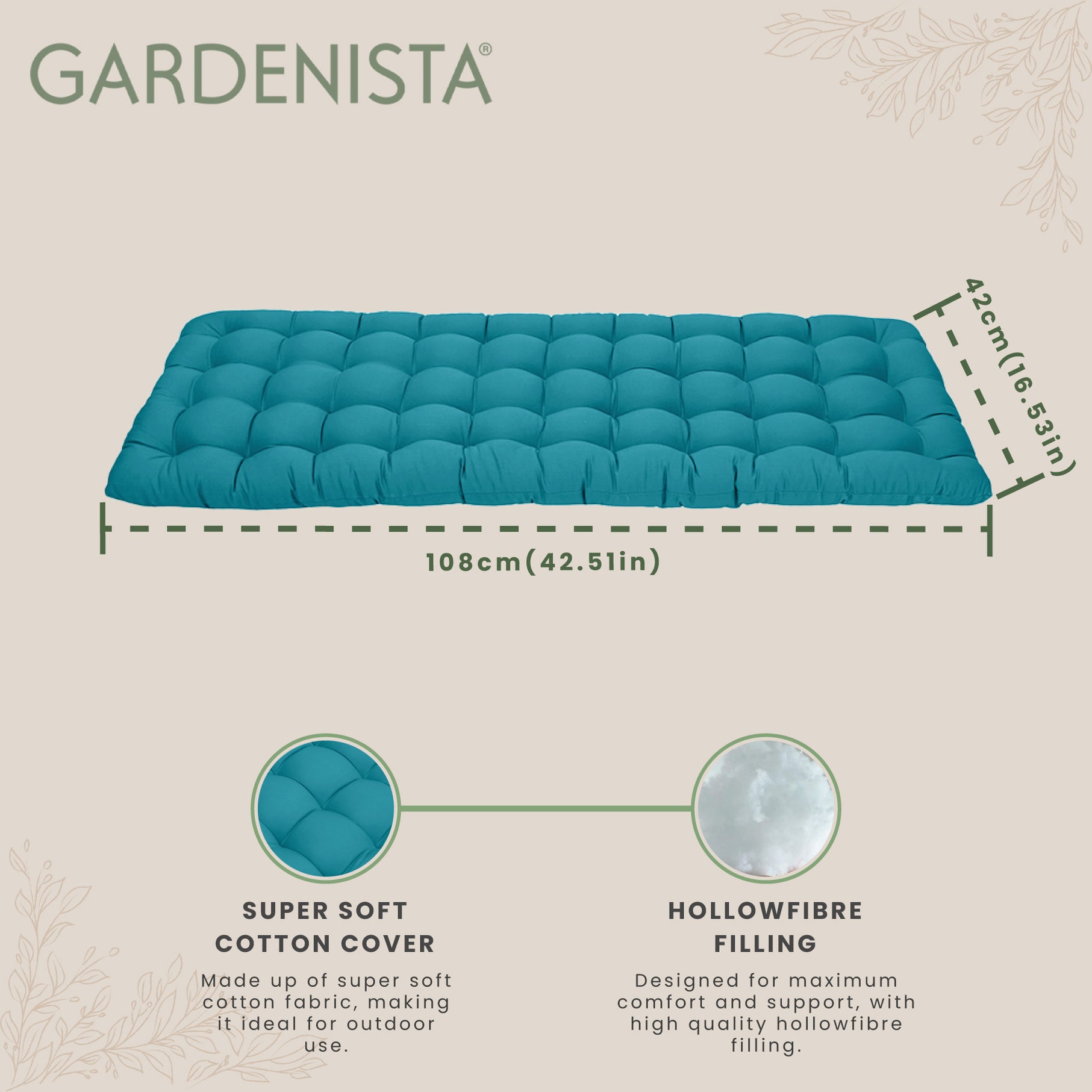 2-Seater Outdoor Bench Cushions Garden Tufted Seat Bench Pads Water Re ...