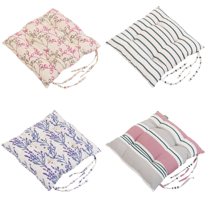 Garden Water-Resistant Printed Seat Pads with Ties | Outdoor Tufted Seat Cushions