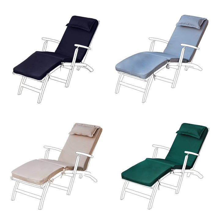 Replacement Sun Lounger Cushion Water-Resistant Steamer Chair Seat Pad With Ties & Headrset