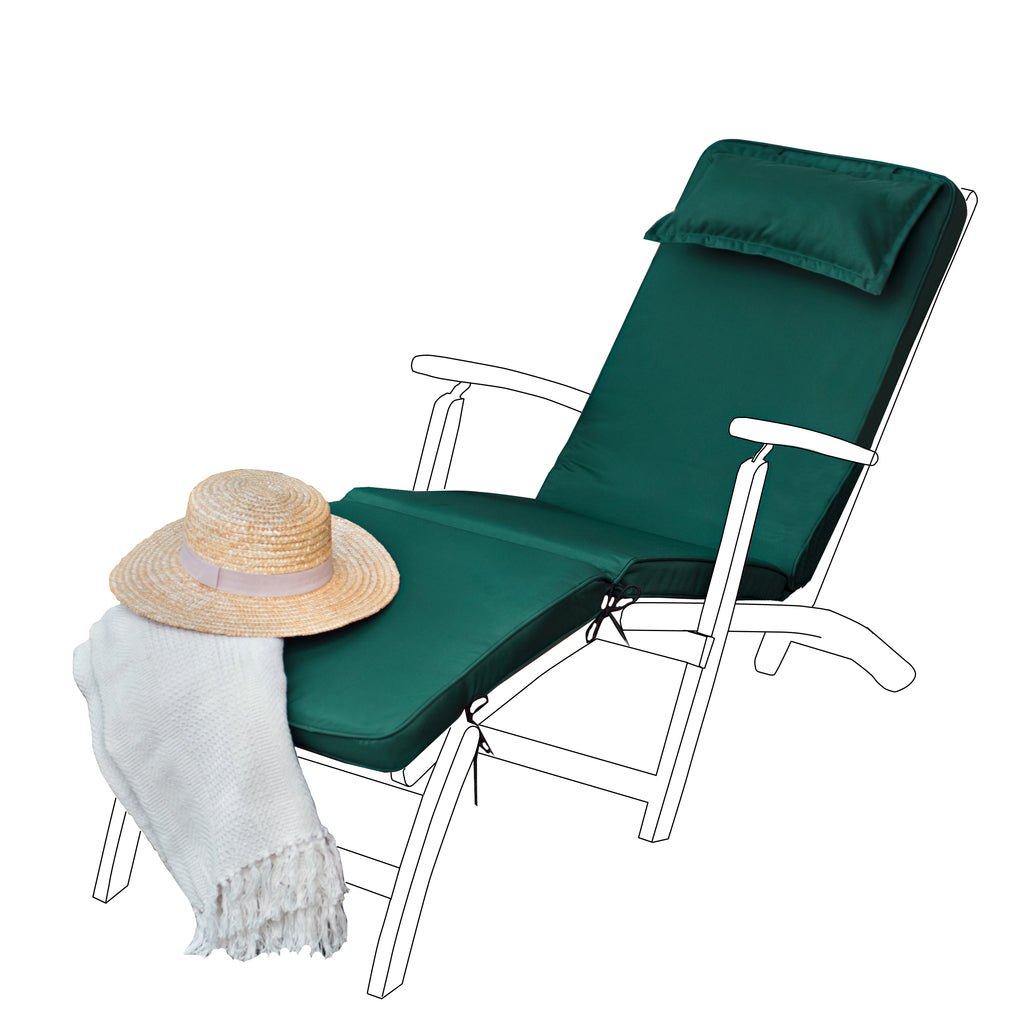 Outdoor Steamer Chair Cushion Water Resistant Garden Lounger Cushion Headrest Support