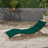 Foldable Acacia Wood Sun Lounger Cushion Outdoor Wooden Reclining Chair Pad with Headrest & Ties