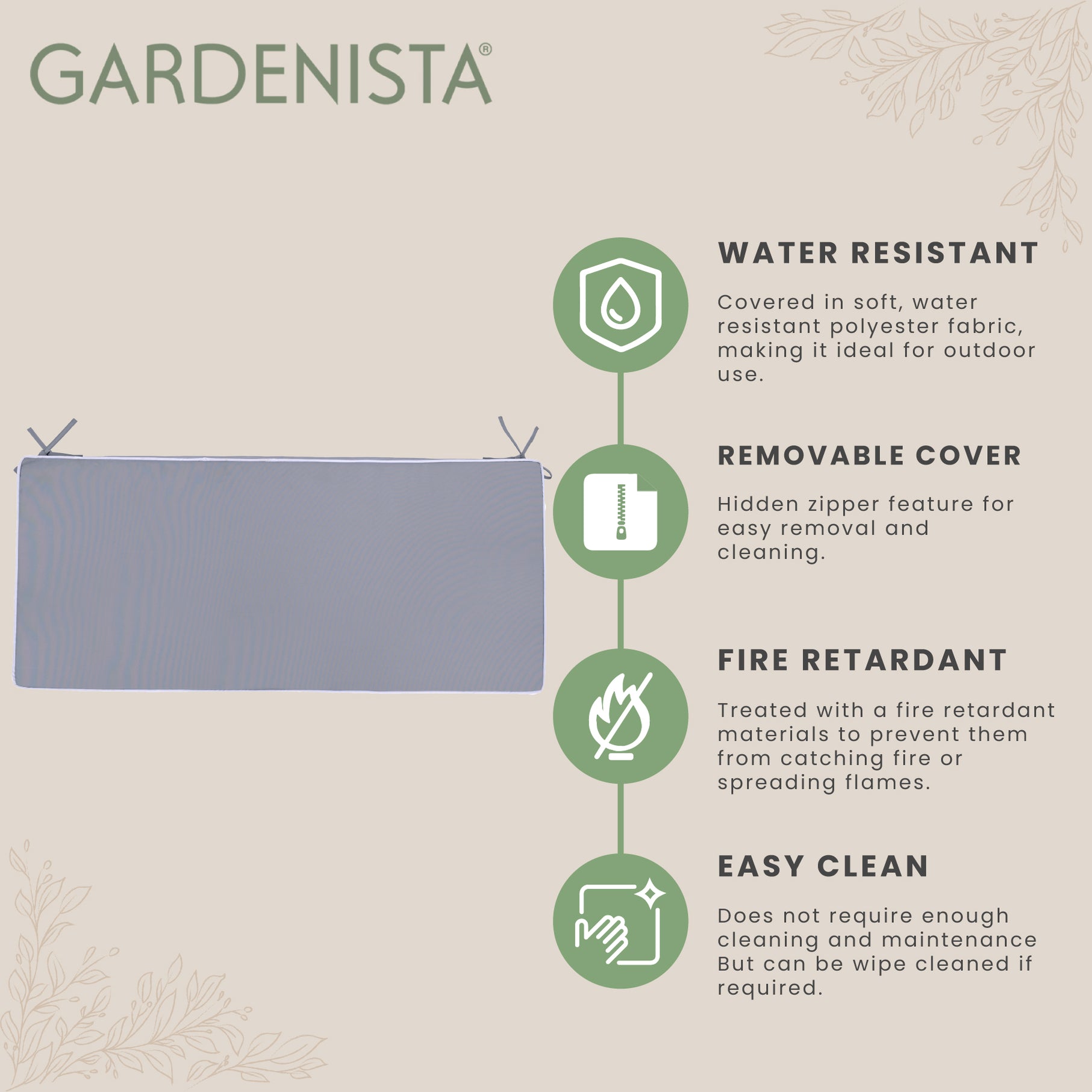 Garden WaterResistant 2Seater Bench Seat Pad With Ties — GardenistaUK