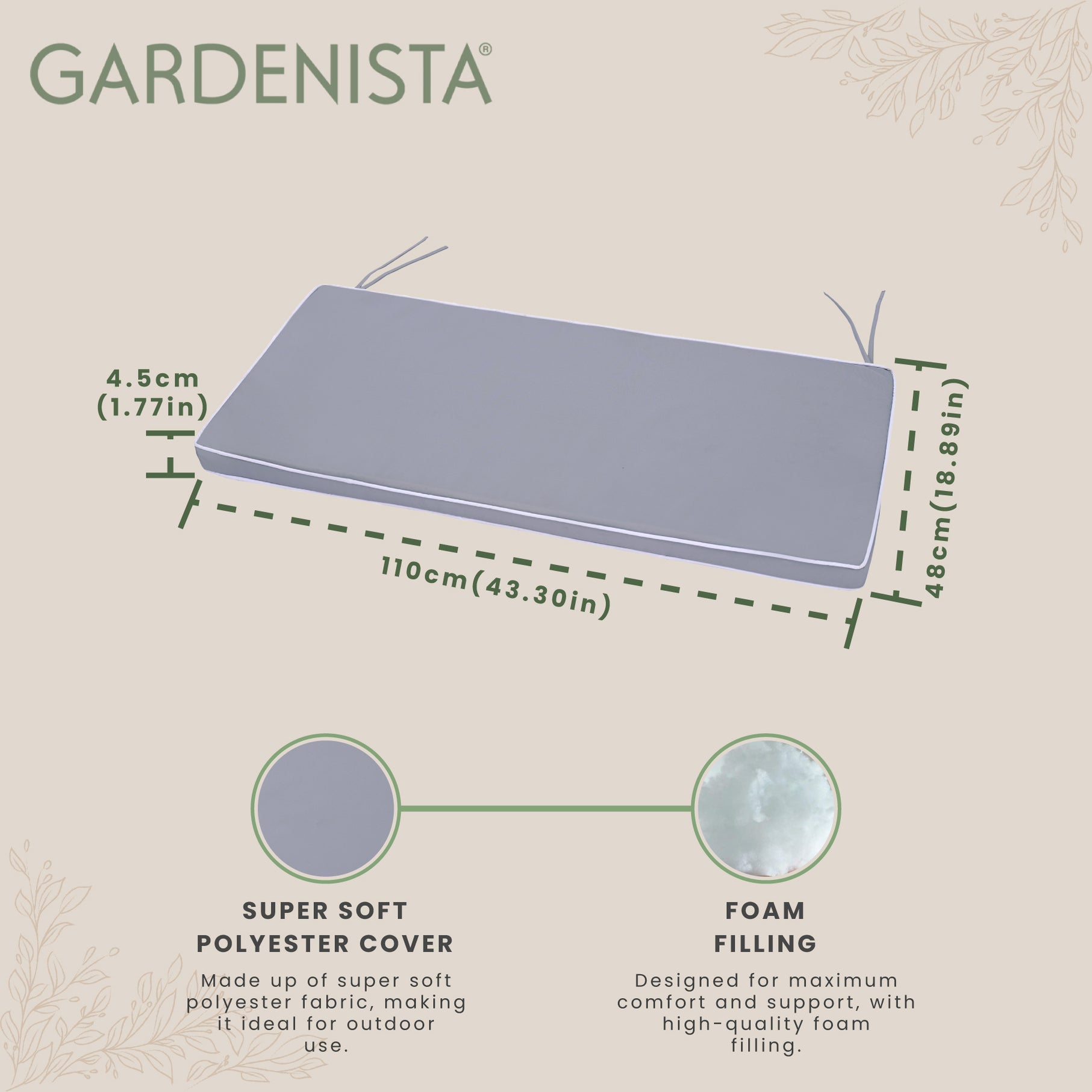 Garden WaterResistant 2Seater Bench Seat Pad With Ties — GardenistaUK