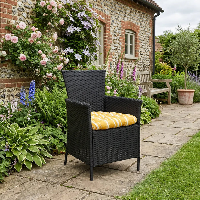 Tufted Printed Seat Pad | Slip Free Garden Chair Cushions | Water Resistant Garden Furniture | Dining Seat Pads with Secure Ties| Cushion