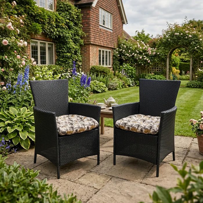 Tufted Printed Seat Pad | Slip Free Garden Chair Cushions | Water Resistant Garden Furniture | Dining Seat Pads with Secure Ties| Cushion