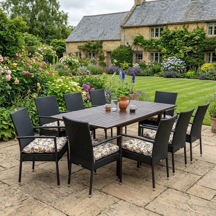Tufted Printed Seat Pad | Slip Free Garden Chair Cushions | Water Resistant Garden Furniture | Dining Seat Pads with Secure Ties| Cushion