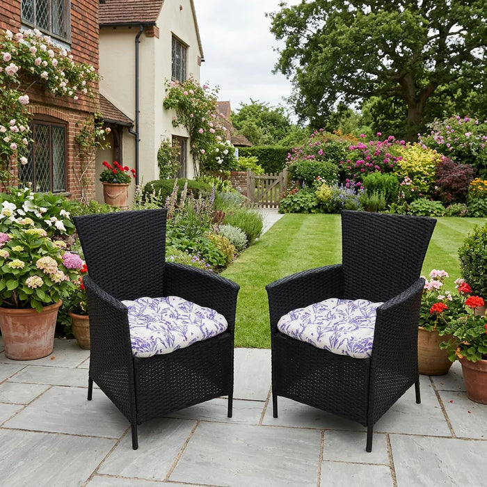 Tufted Printed Seat Pad | Slip Free Garden Chair Cushions | Water Resistant Garden Furniture | Dining Seat Pads with Secure Ties| Cushion
