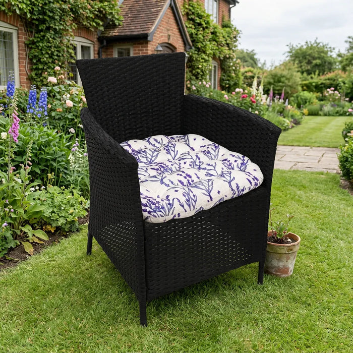 Tufted Printed Seat Pad | Slip Free Garden Chair Cushions | Water Resistant Garden Furniture | Dining Seat Pads with Secure Ties| Cushion