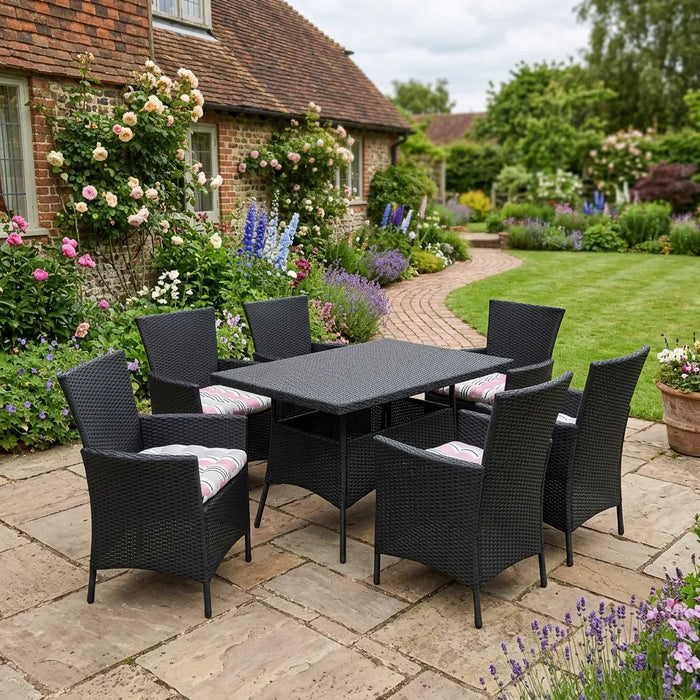 Tufted Printed Seat Pad | Slip Free Garden Chair Cushions | Water Resistant Garden Furniture | Dining Seat Pads with Secure Ties| Cushion