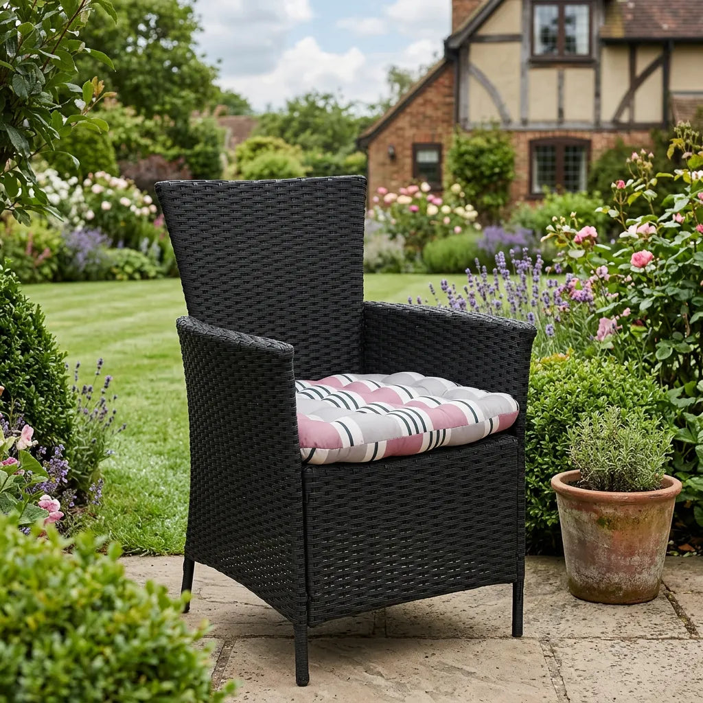 Tufted Printed Seat Pad Slip Free Garden Chair Cushions Water Resistant Garden Furniture Dining Seat Pads Secure Ties Cushion