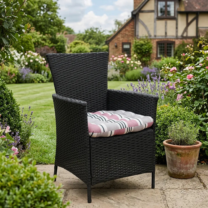 Tufted Printed Seat Pad | Slip Free Garden Chair Cushions | Water Resistant Garden Furniture | Dining Seat Pads with Secure Ties| Cushion