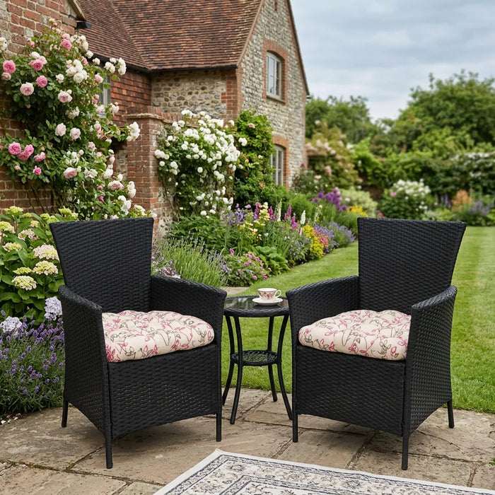 Tufted Printed Seat Pad | Slip Free Garden Chair Cushions | Water Resistant Garden Furniture | Dining Seat Pads with Secure Ties| Cushion