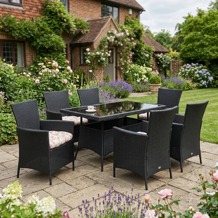 Tufted Printed Seat Pad | Slip Free Garden Chair Cushions | Water Resistant Garden Furniture | Dining Seat Pads with Secure Ties| Cushion