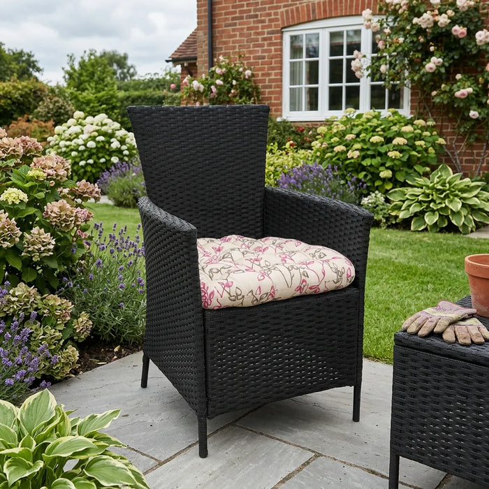 Tufted Printed Seat Pad | Slip Free Garden Chair Cushions | Water Resistant Garden Furniture | Dining Seat Pads with Secure Ties| Cushion