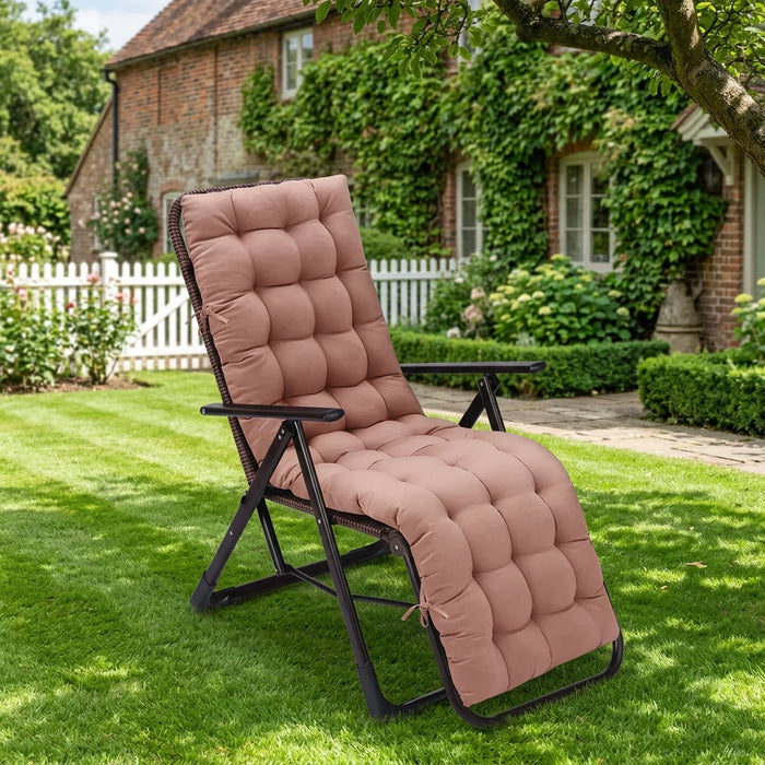 Outdoor Tufted Recliner Chair Cushion Water Resistant Deck Chair Seat Pads with Ties