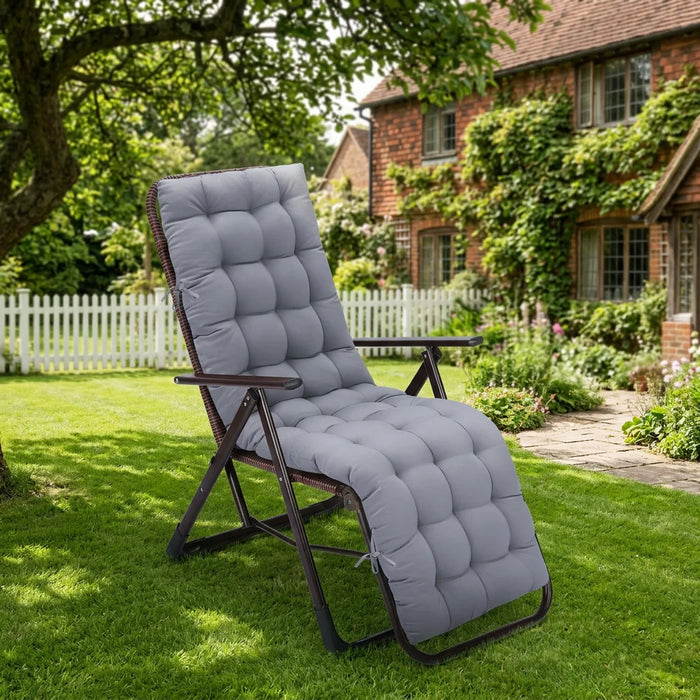 Outdoor Tufted Recliner Chair Cushion Water Resistant Deck Chair Seat Pads with Ties