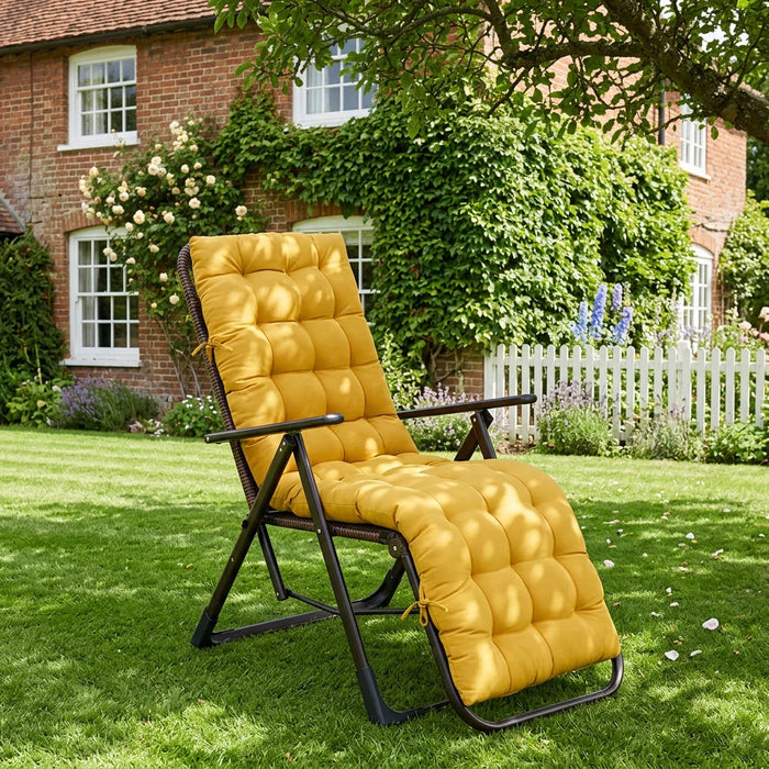 Outdoor Tufted Recliner Chair Cushion Water Resistant Deck Chair Seat Pads with Ties