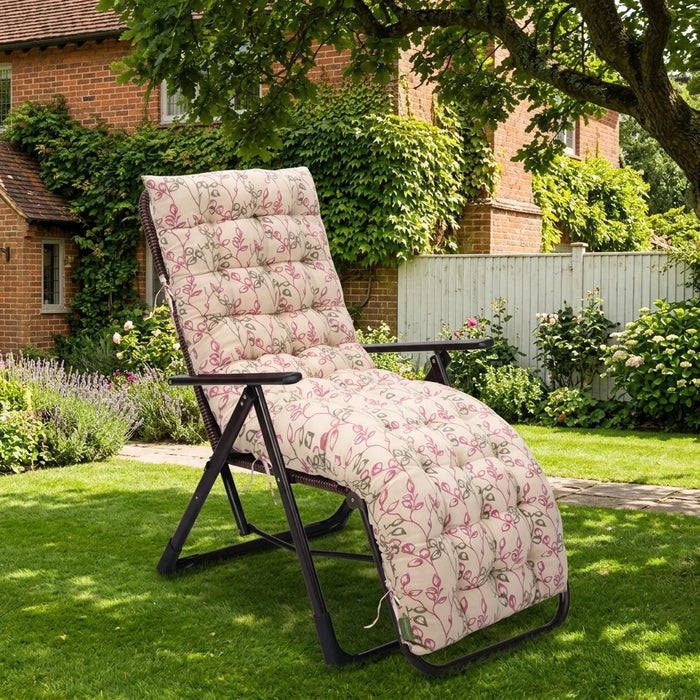 Outdoor Tufted Recliner Chair Cushion Water Resistant Deck Chair Seat Pads with Ties