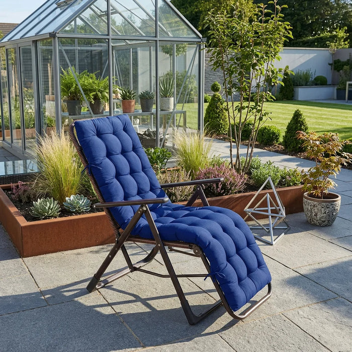 Outdoor Tufted Recliner Chair Cushion Water Resistant Deck Chair Seat Pads with Ties