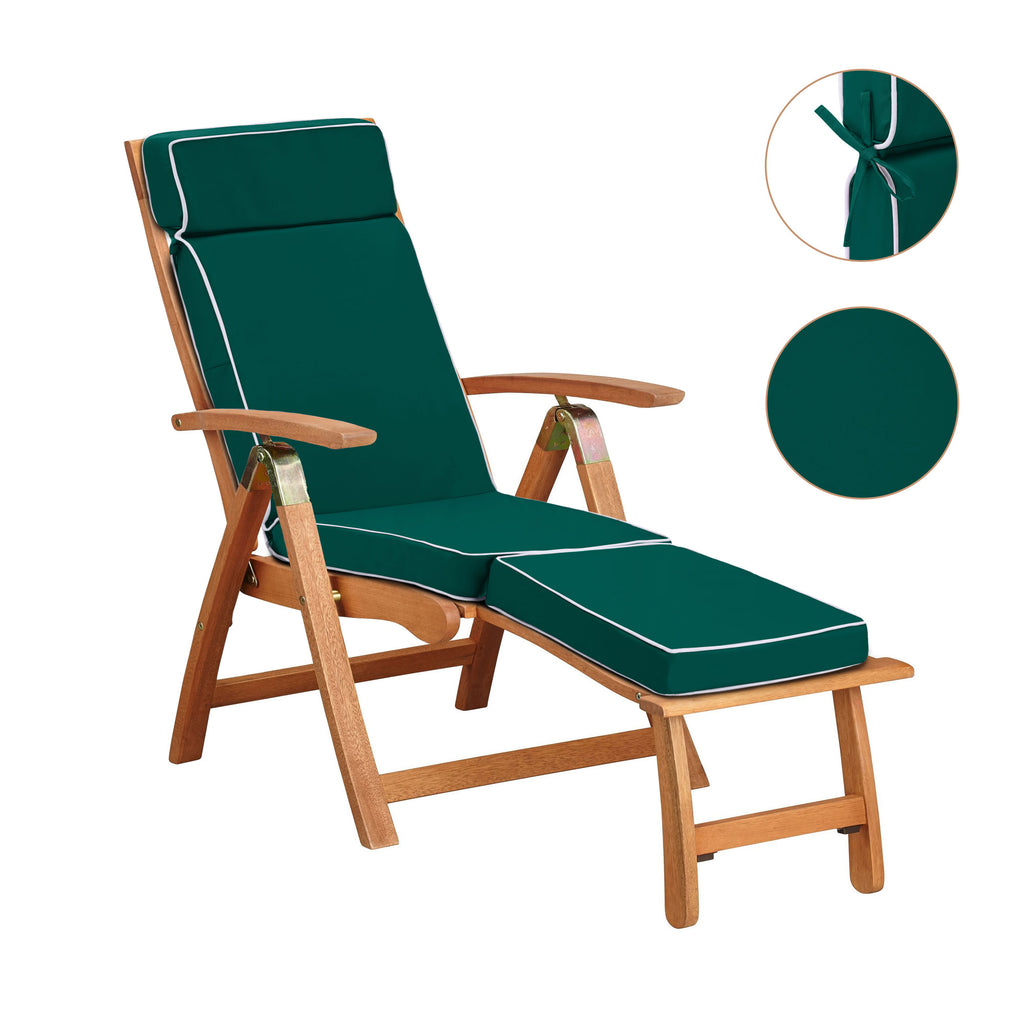 Foldable Steamer Chair Cushion Ties Water Resistant Recliner Sun Lounger Cushions Pad
